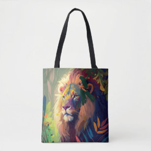Bolsa Tote Lion Animal Portrait Painting Willife Outdoor
