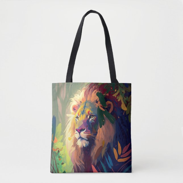 Bolsa Tote Lion Animal Portrait Painting Willife Outdoor (Frente)