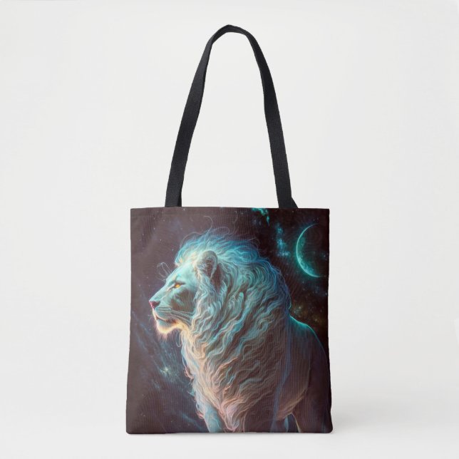 Bolsa Tote Lion Animal Portrait Painting Willife Outdoor (Frente)