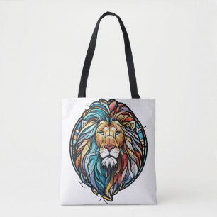 Bolsa Tote Lion Animal Portrait Vidro Armazenado Floresta Sel