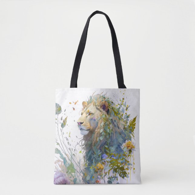 Bolsa Tote Lion Portrait Animal Painting Willife Forest (Frente)