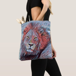 Bolsa Tote Lion Watercolor africana, em vermelho e azul