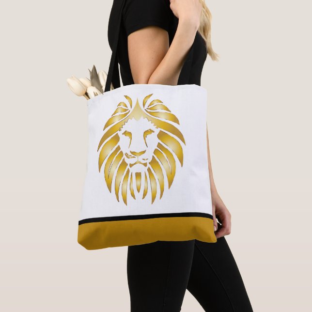 Bolsa Tote Lion's Head Incrível Artístico Dourado (Close Up)