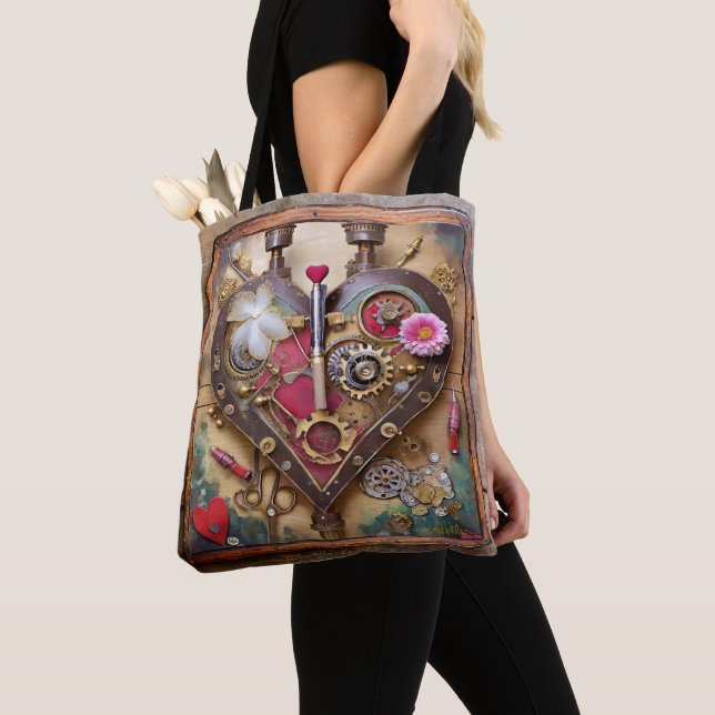 Bolsa Tote Lipstick Flores Heart Steampunk Series (Close Up)