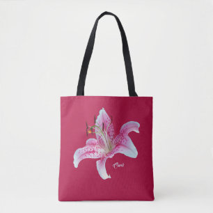 Bolsa Tote Lírio cor-de-rosa vermelho do Stargazer toda sobr