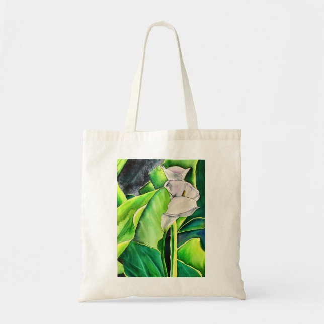 Bolsa Tote Lírio-de-água branco aquarela floral tropical (Frente)