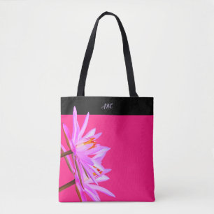 Bolsa Tote Lírio de água roxo cor-de-rosa toda sobre -