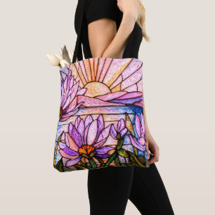Bolsa Tote Lírio de Água Roxo Vidro Pintado Falso Explosão So
