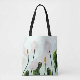 Bolsa Tote Lírios Brancos Flores Azuis Sem Costura