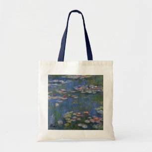 Bolsa Tote Lírios de água MONET 1916 Alças do marinho Tote