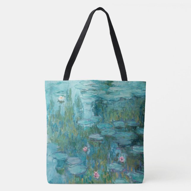 Bolsa Tote Lírios de água, pintura a óleo de arte fina, Claud (Frente)