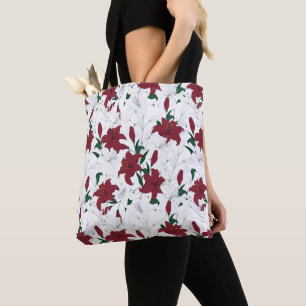 Bolsa Tote Lírios de Natal Vermelho e Branco