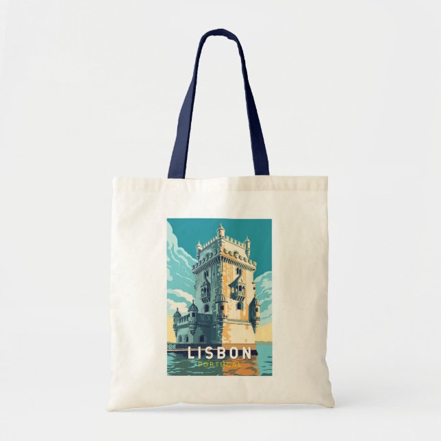 Bolsa Tote Lisboa Portugal Belem Torre Viagem Art Vintage (Frente)