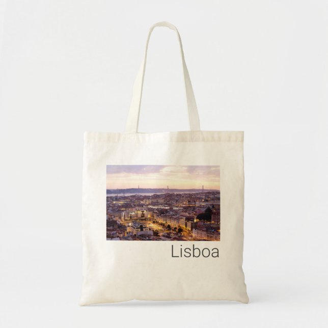 Bolsa Tote Lisboa Portugal Sunset Skyline Cityscape Souvenir (Frente)