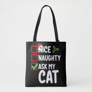 Bolsa Tote Lista de Natal de Gato Bonito Travesso Pergunte ao