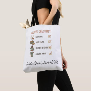 Bolsa Tote Lista de verificação engraçada do Diwali com ícone