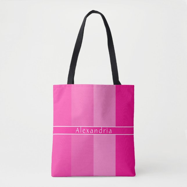 Bolsa Tote Lista Rosa Quente de Nome Personalizado (Frente)