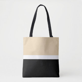 Bolsa Tote Listra Abstrata Bege Preta