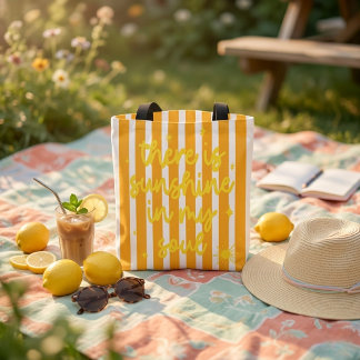 Bolsa Tote Listra Amarela Fofa de Verão" "Sol na minha Alma"