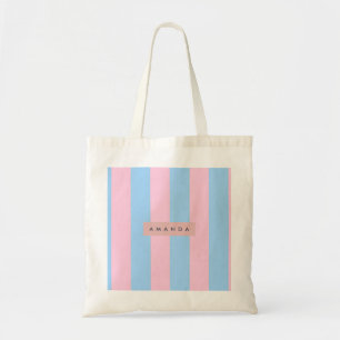 Bolsa Tote Listra de Bala Personalizada Azul Pastel e Rosa