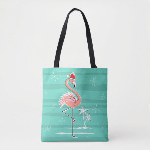 Bolsa Tote Listra do flamingo do Natal por todo o lado no