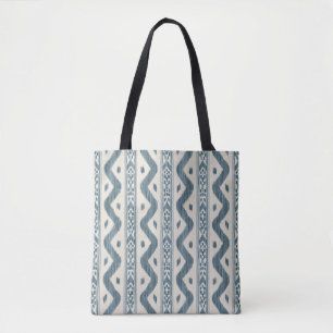 Bolsa Tote Listra Ikat Azul Francês, Frente e Verso