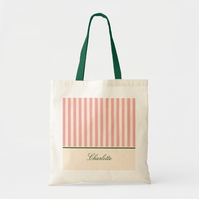 Bolsa Tote Listra Rosa Pastel Chic Preppy  (Frente)