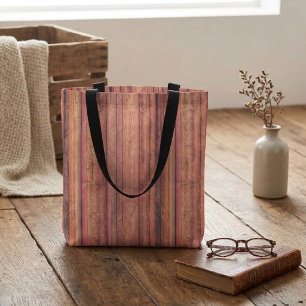 Bolsa Tote Listrada de Madeira Rústica