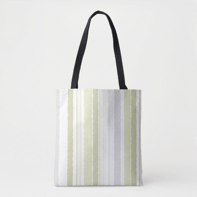 Bolsa Tote Listrada em Verde Sage e Cinza com Efei (Frente)