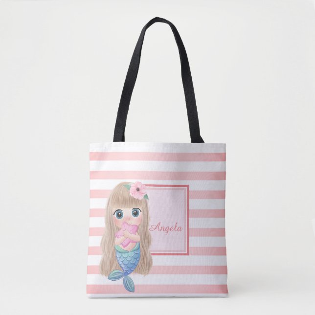 Bolsa Tote Listrado da Moda, Sereia Bebê (Frente)