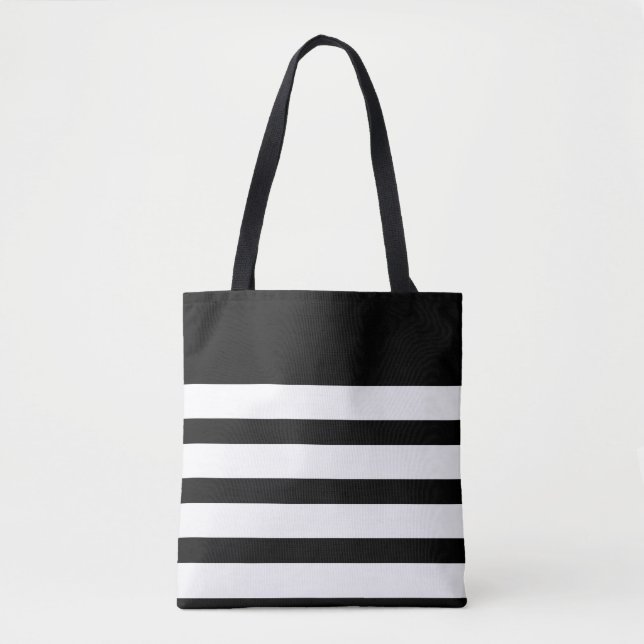Bolsa Tote Listrado preto e branco clássico (Frente)