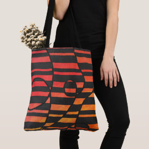 Bolsa Tote Listras Abstratas do Pôr do Sol com Formas Geométr