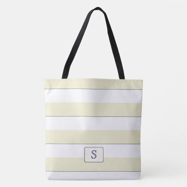 Bolsa Tote Listras Amarelas de Pastel em qualquer Monograma P (Frente)