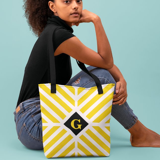 Bolsa Tote Listras Amarelas Modernas Inicial (Criador carregado)