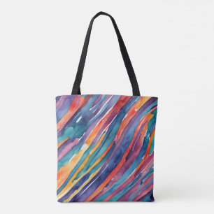Bolsa Tote Listras Aquarela Laranja, Rosa Azul Verde Roxo