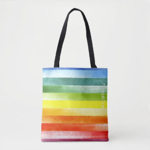 Bolsa Tote Listras arco-íris coloridas com nome