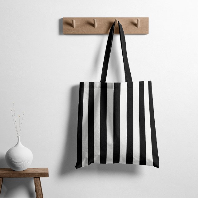 Bolsa Tote Listras Atemporais Preto & Branco (Criador carregado)