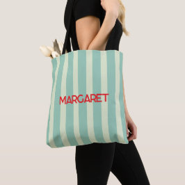 Bolsa Tote Listras azuis e brancas monograma nome