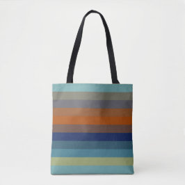Bolsa Tote Listras azuis, laranja, verdes e cinzas