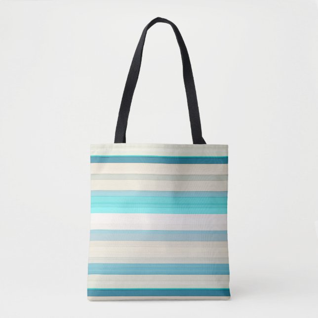 Bolsa Tote Listras brancas aqua fofas (Frente)