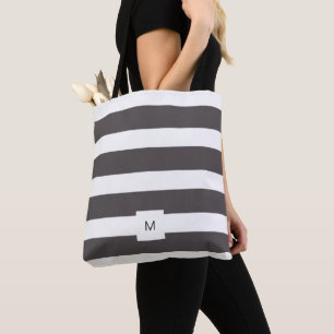 Bolsa Tote Listras brancas cinza escuro modernas monogramadas