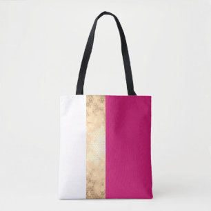 Bolsa Tote listras brancas cor-de-rosa elegantes e claras