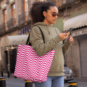 Bolsa Tote Listras brancas cor-de-rosa Listras Psicodélicas H