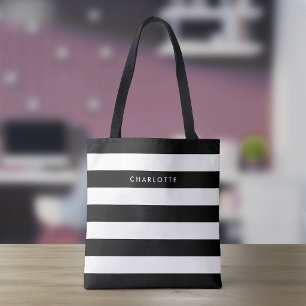 Bolsa Tote Listras brancas e pretas