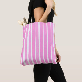Bolsa Tote Listras brancas e rosa
