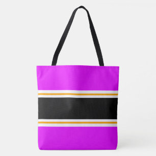 Bolsa Tote Listras Brancas Laranja Preto Rosa Brilhante Espor