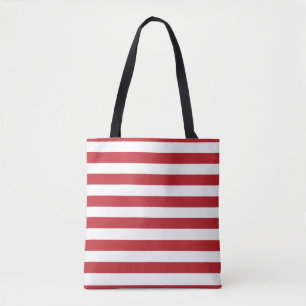 Bolsa Tote Listras Brancas Vermelhas Chic