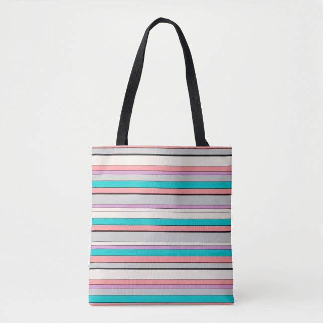 Bolsa Tote Listras cinza aqua fofas (Frente)
