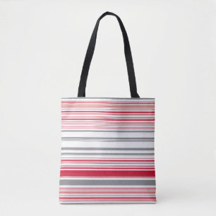 Bolsa Tote Listras cinzas vermelhas fofas
