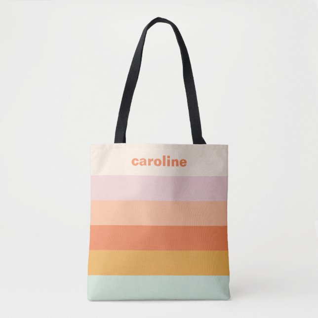 Bolsa Tote Listras Coloridas Personalizadas Retro Pastel (Frente)